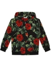 Dolce & Gabbana Girl's Rose-print Track Hooded Jacket In Black