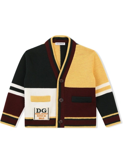 Dolce & Gabbana Babies' Colour-block Virgin Wool Cardigan In Variante Abbinata