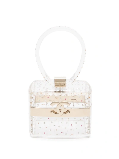 Pre-owned Chanel 2004 Cc Rhinestone-embellished Vanity Mini Bag In White