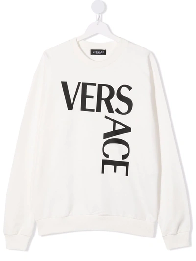 Versace Kids' Logo Long-sleeve Sweatshirt In White