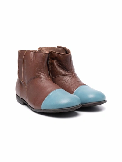 Pèpè Kids' Colour-block Ankle Boots In Brown