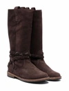Pèpè Braid-detail Suede Boots In Brown