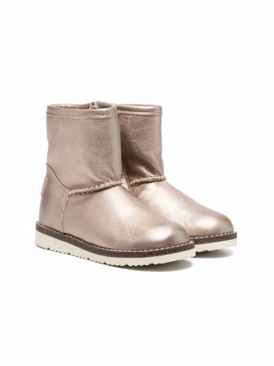 Two Con Me By Pépé Kids' Metallic Shearling-lining Boots In Gold