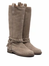 Pèpè Knee-length Braided Suede Boots In Brown