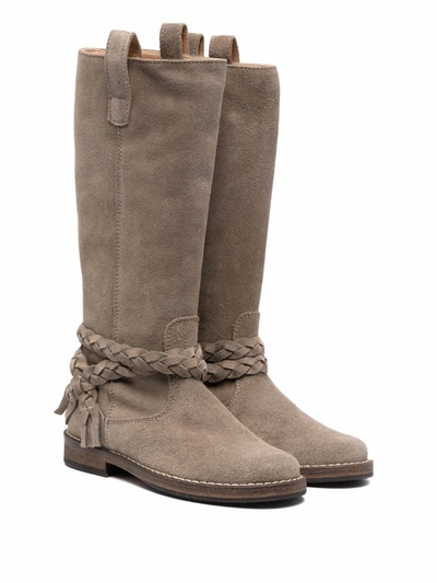 Pèpè Kids' Knee-length Braided Suede Boots In Brown
