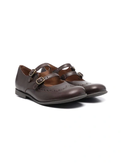 Pèpè Kids' Buckle-fastening Leather Ballerinas In Brown