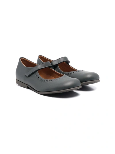 Pèpè Kids' Touch-strap Leather Ballerinas In Grey