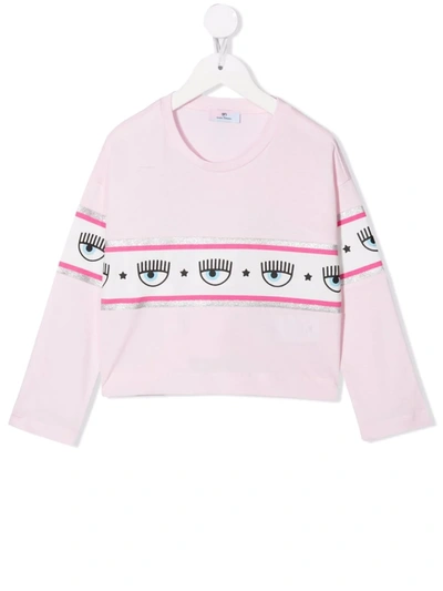 Chiara Ferragni Kids' Logomania Crew-neck Top In Pink