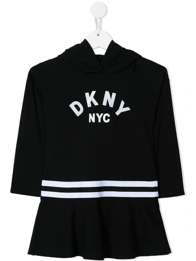 Dkny Kids' Logo-print Hooded Dress In B Nero