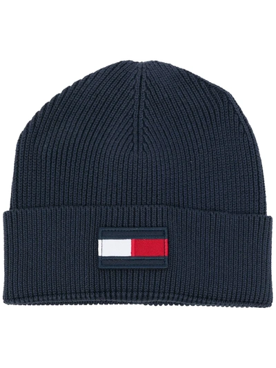 Tommy Hilfiger Junior Kids' Logo-patch Beanie In Blue