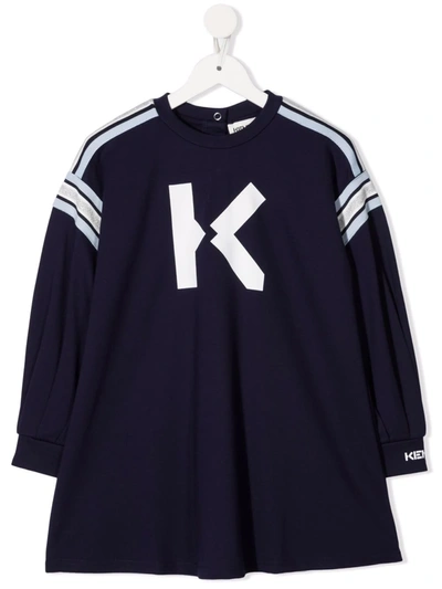 Kenzo Kids' Logo Print Viscose Blend Sweat Dress In Blue