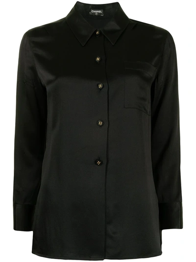 Pre-owned Chanel 1990s Cc Logo Buttons Silk Shirt In Black