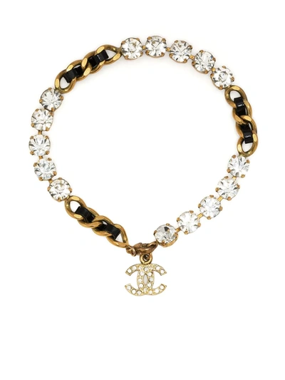 Pre-owned Chanel 1995 Embellished Cc-charm Bracelet In Gold