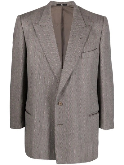 Pre-owned Valentino 1990s Herringbone Pattern Single-breasted Blazer In Neutrals