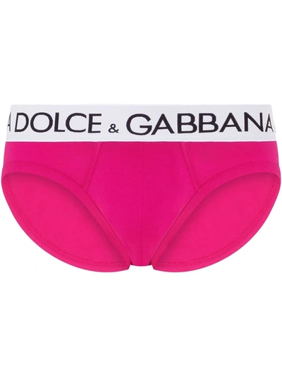 Dolce & Gabbana Logo-waistband Stretch-cotton Briefs In Pink