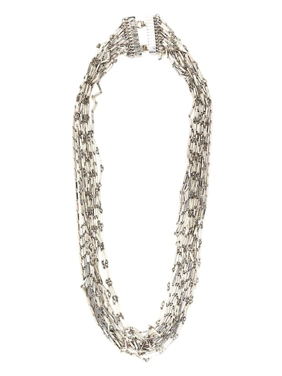 Pre-owned Chanel 1998 Logo-lettering Multi-chain Necklace In Silver