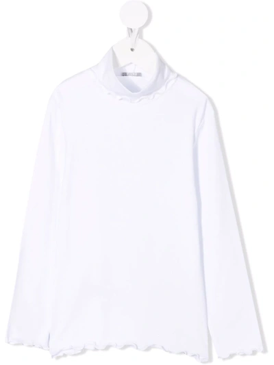 Il Gufo Kids' Fluted-hem Long-sleeve Top In White