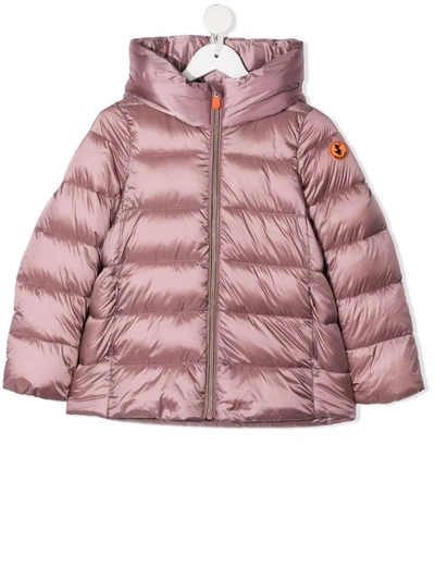 Save The Duck Kids' Logo-patch Hooded Puffer Jacket In Rosa