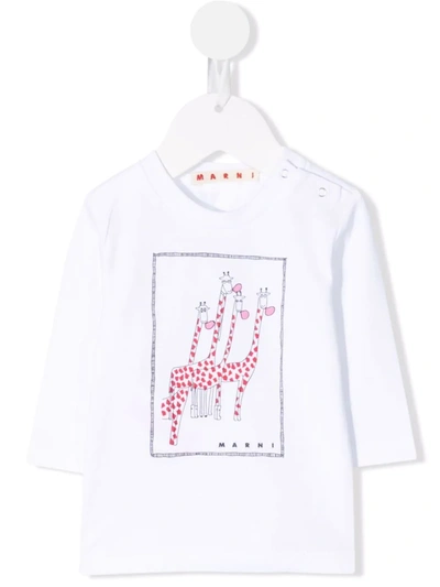 Marni Babies' Logo印花长袖t恤 In White