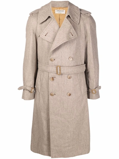 Pre-owned A.n.g.e.l.o. Vintage Cult 1990s Double-breasted Belted Trench Coat In Neutrals