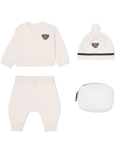 Burberry Babies' Kid's 3-piece Vintage Check Bear Sweater Set In Ivory