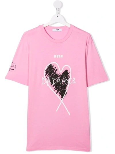 Msgm Teen Dreamer Slogan-print Cotton T-shirt In Pink