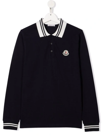 Moncler Teen Logo-patch Polo Shirt In Blue