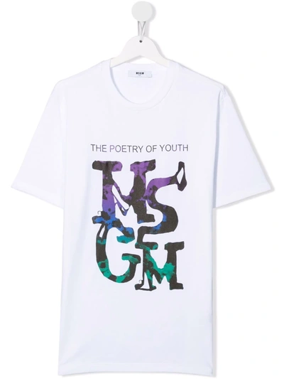 Msgm Teen Logo-print Cotton T-shirt In White