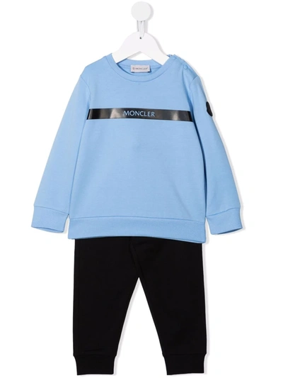 Moncler Babies' Light Blue / Black Logo Stretch-cotton Tracksuit 3 Months-3 Years 3 Years