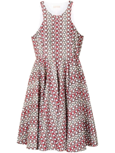 Pre-owned Alaïa Circle Print Flared Dress In Red