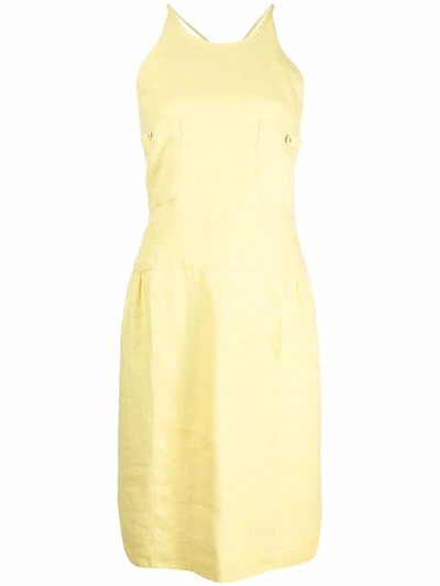 Pre-owned Chanel 1996 Crossover-strap Linen Dress In Yellow