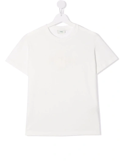 Fendi Kids' Logo刺绣t恤 In White