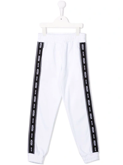 Msgm Kids' Logo-print Cotton Track Trousers In White