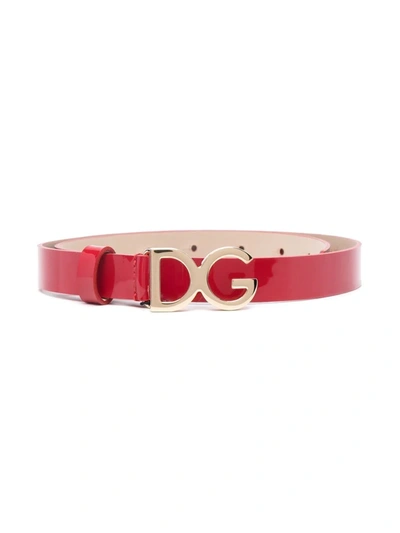 Dolce & Gabbana Kids' Logo-plaque Leather Belt In Red