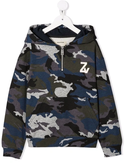 Zadig & Voltaire Kids' Camouflage Print Hoodie In Blue