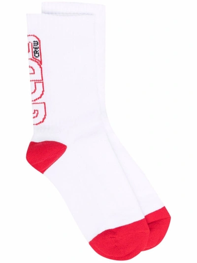 Gcds Intarsia-knit Logo Socks In White