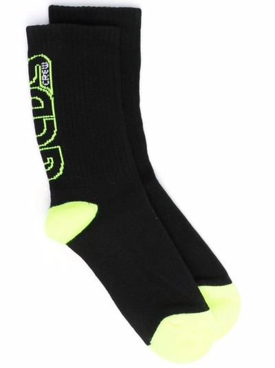 Gcds Intarsia-knit Logo Socks In Black
