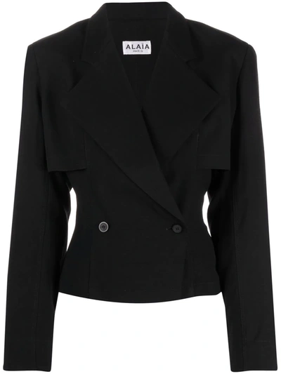 Pre-owned Alaïa 1980s Notched Lapels Double-breasted Blazer In Black