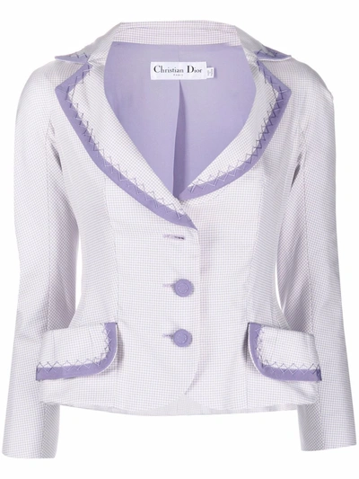 Pre-owned Dior 格纹单排扣夹克（2000年代典藏款） In Purple