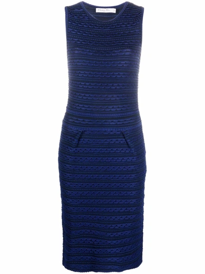 Pre-owned Dior 2010s  Scalloped Effect Knitted Dress In Blue