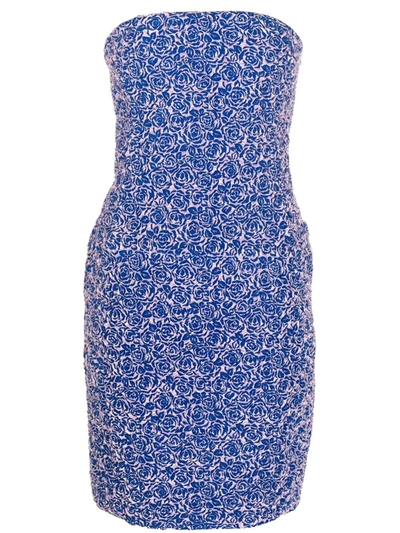 Pre-owned Dior 2010s  Floral-pattern Strapless Fitted Dress In Blue