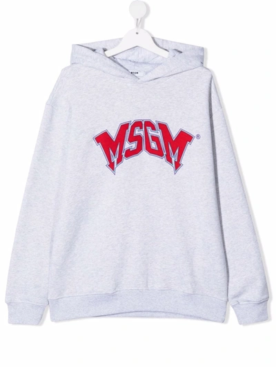Msgm Kids' Logo-print Pullover Hoodie In Grey