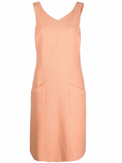 Pre-owned Chanel 2000s Cc-buttons Pinafore Dress In Orange