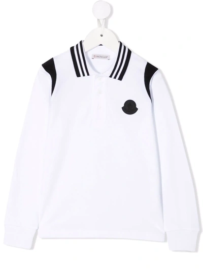 Moncler Kids' Logo-patch Long-sleeved Polo Shirt In White