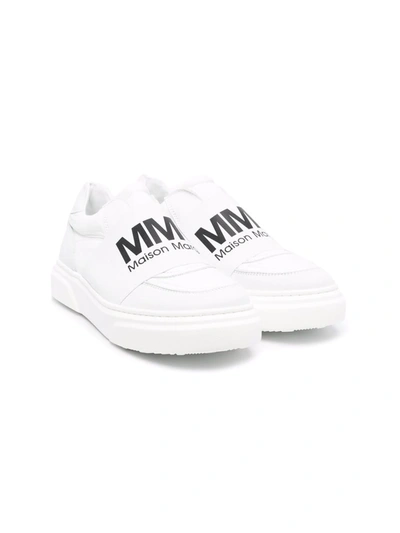 Mm6 Maison Margiela Kids' Logo Leather Blend Slip-on Sneakers In White