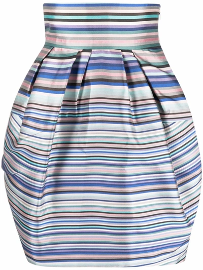 Pre-owned Dior 2010s  Striped High-waisted Silk Skirt In Blue