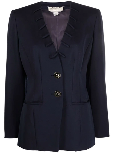 Pre-owned Beatrice Di Borbone Vintage V领系带细节西装夹克（1980年代典藏款） In Blue