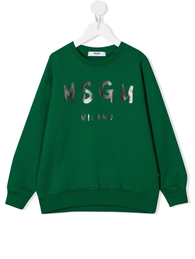 Msgm Kids' Logo-print Cotton Sweatshirt In Green