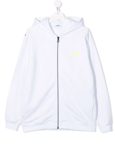 Msgm Teen Logo-print Zip-up Hoodie In White