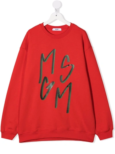 Msgm Teen Logo-print Sweatshirt In Red